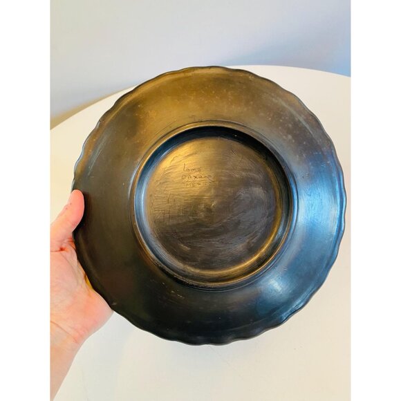 Vintage Lama Oaxaca Mexico Black Clay Platter Ruffled Edge Mexican Art Pottery - Picture 7 of 9